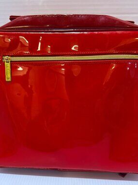 Makeup Bag Estee Lauder Red Faux Patent Leather Travel Bag Gold Hardware
